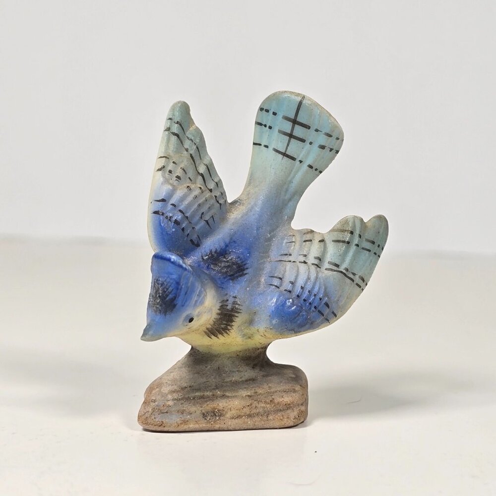 Blue Jay Vintage Porcelain Figurine Mid Century 2 Inch Blue Bird Figure Japan